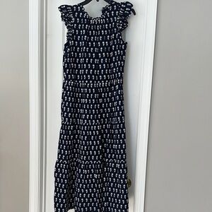 J. Crew Navy & White Printed Midi Dress